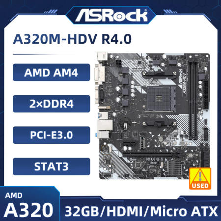 ASROCK A320M-HDV R4.0 Motherboard AM4 Micro ATX DDR4 32GB