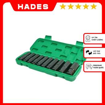 Bộ đầu khẩu nối 1/2 dài 78mm, mở ốc bulong, bộ khẩu 10 món gồm 8, 10, 12, 13, 14, 16, 17, 19, 22, 24