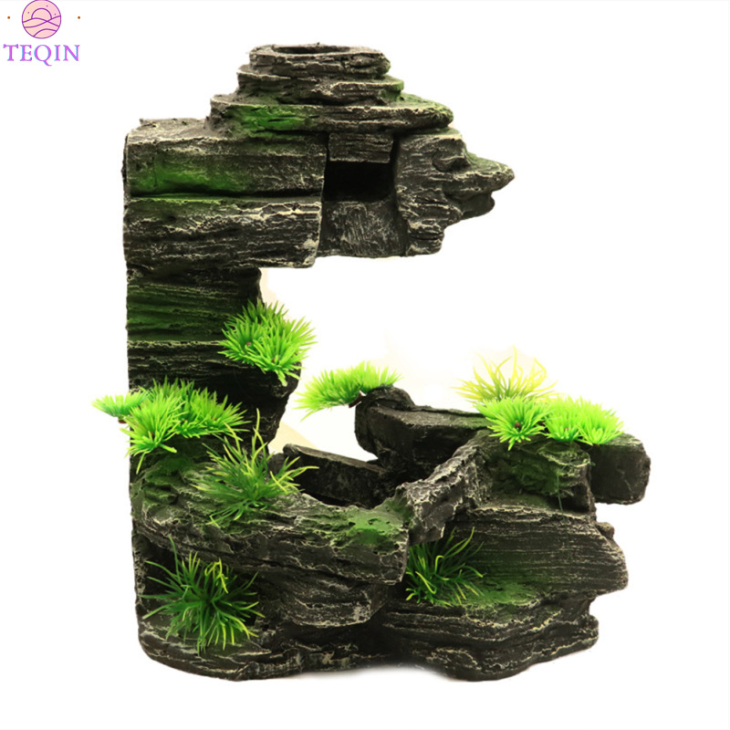 TEQIN Fish Tank Decoration Rockery, Large Aquarium Decorations With Small Artificial Plants, Resin Rockery Waterfall Ornament For Freshwater Saltwater ราคา 867 บาท*ส่งฟรี