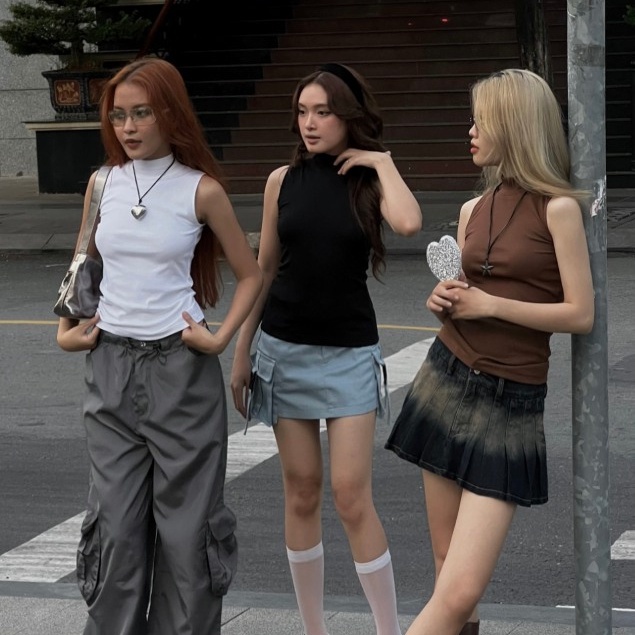 CARA Áo ba lỗ cổ cao nữ Lola dáng dài chất thun co dãn thoải mái