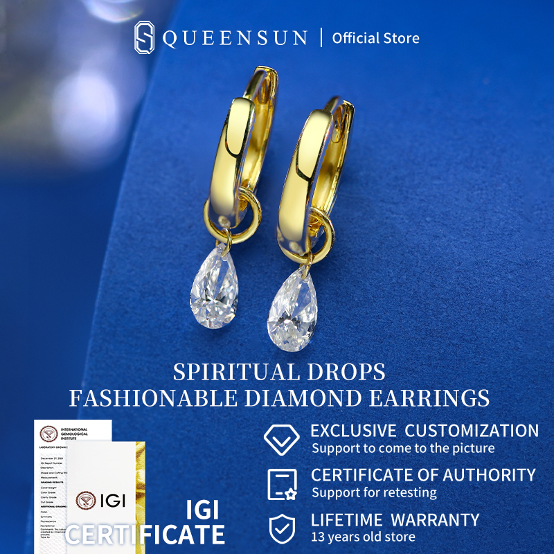 18K gold cultivated diamond earrings, water drop earrings, one tear earrings, women's earrings, ear rings钻石水滴耳扣耳环earings for women