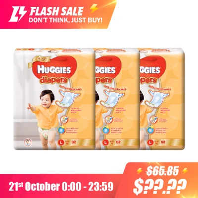 [Made in Singapore] Huggies Gold Tape Diapers L (8-13kg) 62 X 3 Packs 186 Pcs- CASE
