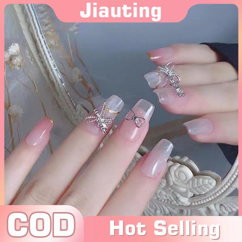 Jiauting 10Pcs Nail Charms Bạc Hợp Kim Trang Sức 3D Cánh Bướm Trang Trí Sang Trọng Kim Loại Bow Làm Móng Tay Kim Cương Phụ Kiện