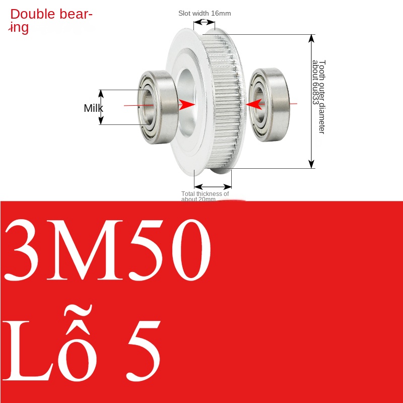 Bánh Răng Đồng Bộ 3M 50 Răng Guangfa - Răng Căng, Rãnh 11/16/21mm, Có Ổ Bi, Lỗ 5-17mm, Nhôm, Hướng Dẫn Công Nghiệp - răng 16 5