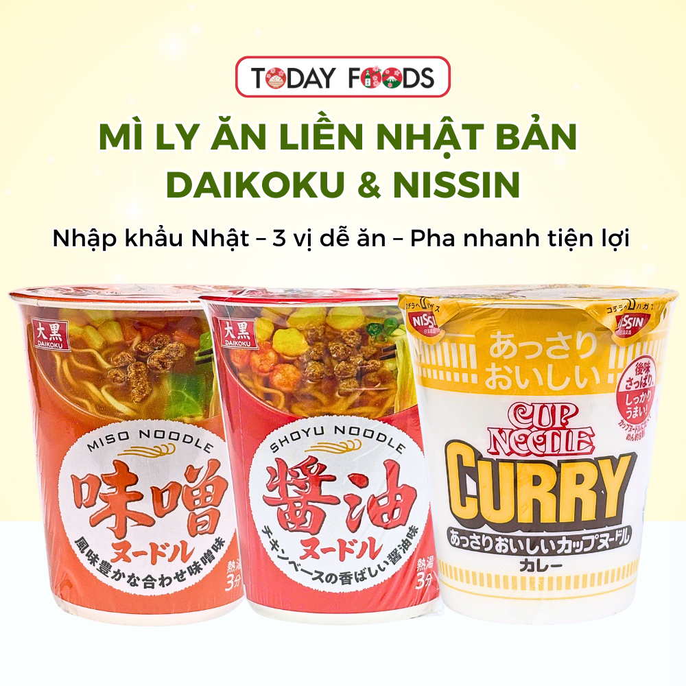Mì ly Nhật Bản Daikoku & Nissin – Miso / Nước tương / Cà ri – Mì ăn liền Nhật Bản