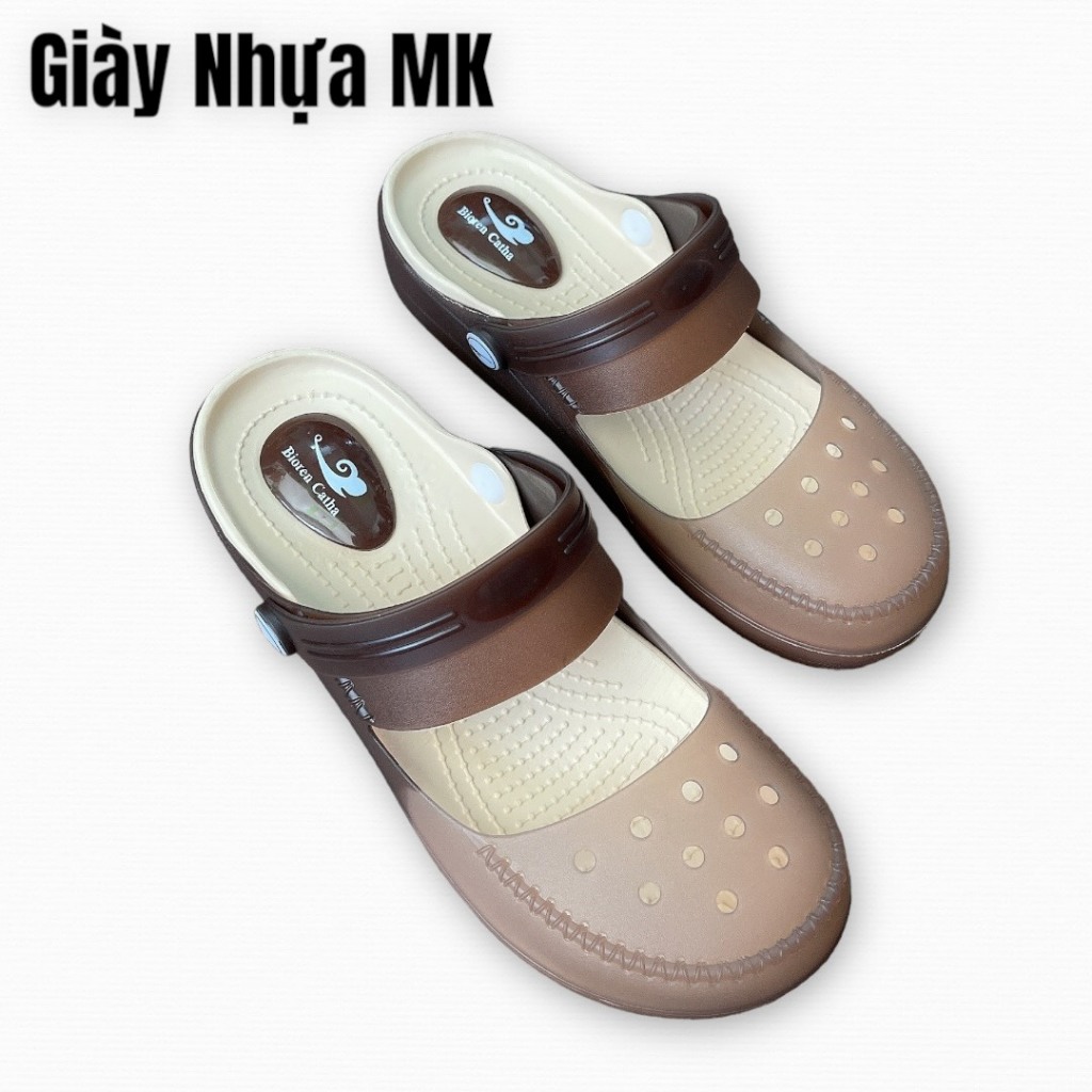 Dép sandal nhựa dẻo nữ bít mũi lỗ đế độn 4cm siêu nhẹ, siêu bền chống nước chống trượt đi mưa đi làm đi biển - GL048