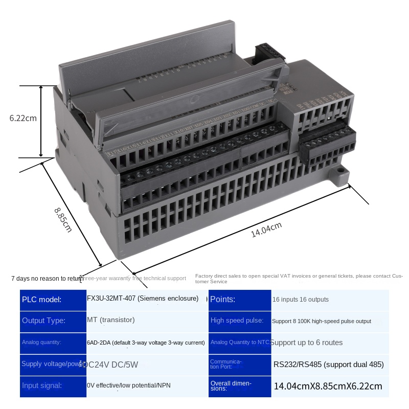 FX3U-32MR/MT PLC FK 407 Series| Tương Thích FX3U | 16I/16O Points | RS485/Analog | Vỏ Siemens | Hàng Chính Hãng - FX3U-32MT