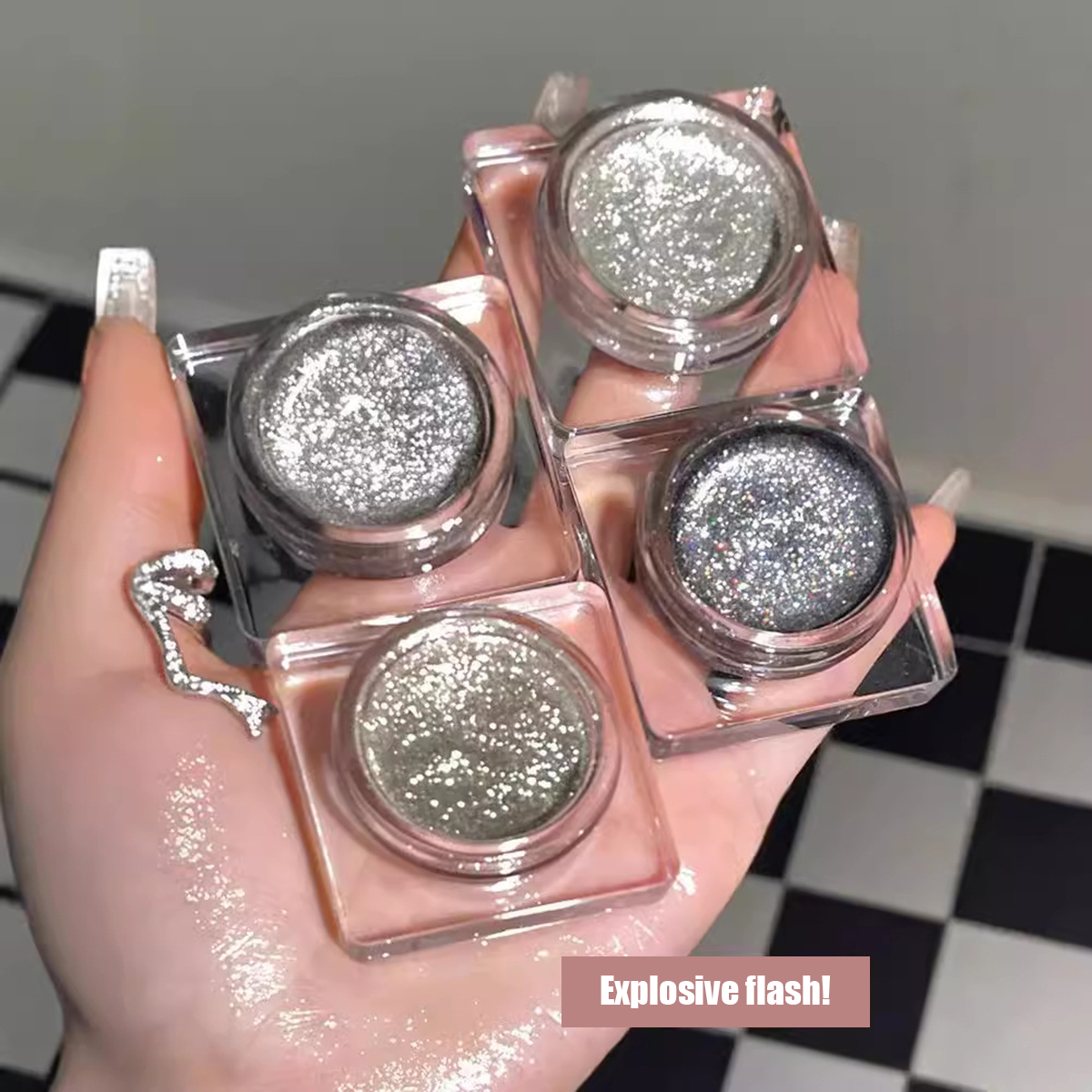 【QNTR】Kim loại bạc nhũ lấp lánh Eyeshadow-sắc tố cao bền lâu trang điểm mắt lấp lánh