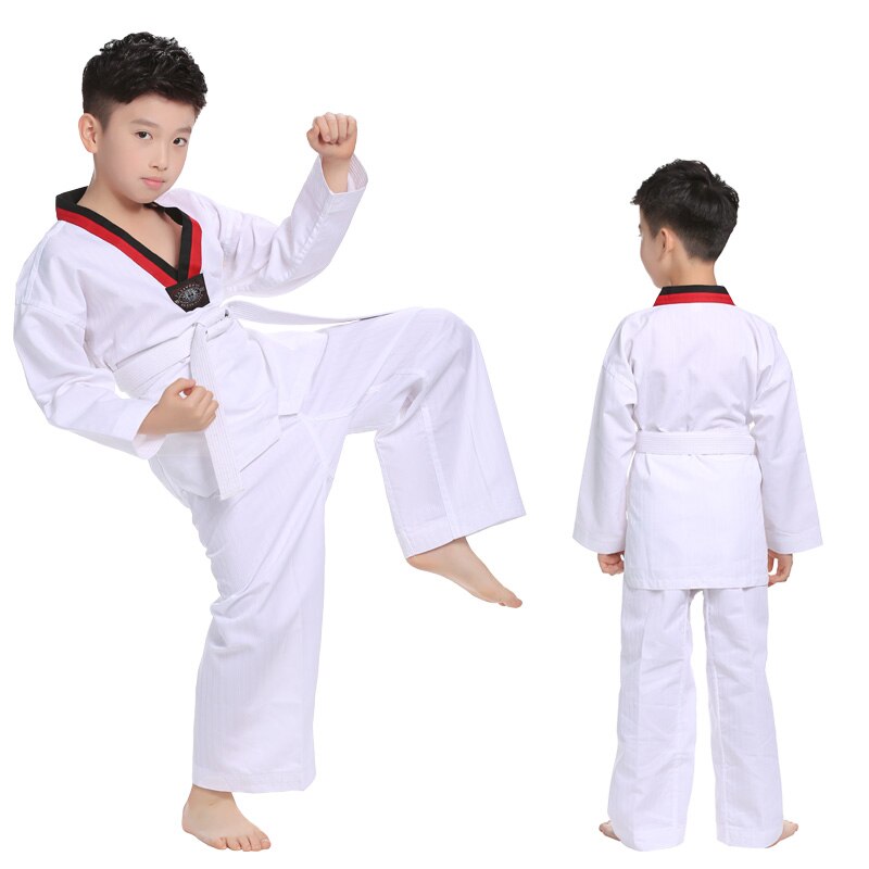 Trắng Taekwondo Đồng Phục WTF Karate Judo Taekwondo Dobok Quần Áo Trẻ Em