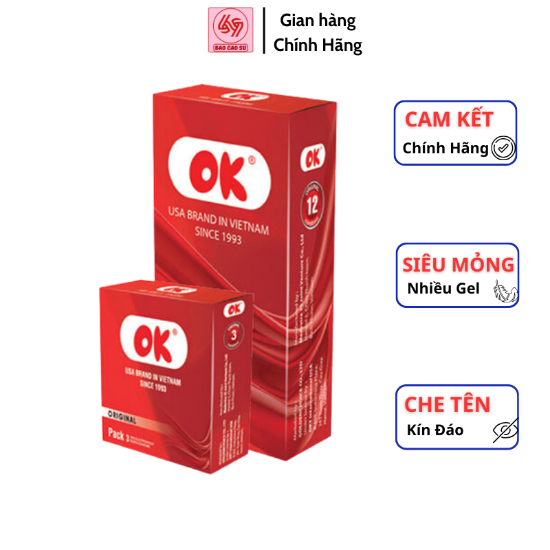 Bao Cao Su OK Original Chính Hãng ( Hộp 12 Cái)siêu mỏng kéo dài thời gian quan hệ- bao cao su 69 HN