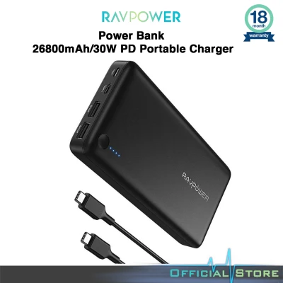 RAVPower 26,800mAh 30W Portable Charger USB C High-Capacity Power Delivery Power Bank(RP-PB058), Black
