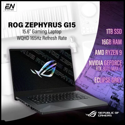 READY STOCK !! ASUS - ROG Zephyrus G15 15.6" 165Hz (3ms) WQHD IPS-Level Gaming Laptop - AMD Ryzen 9 5900Hs - 16GB Memory - NVIDIA GeForce RTX 3070 - 1TB SSD | GA503QR (2021) | [Same Day Delivery]