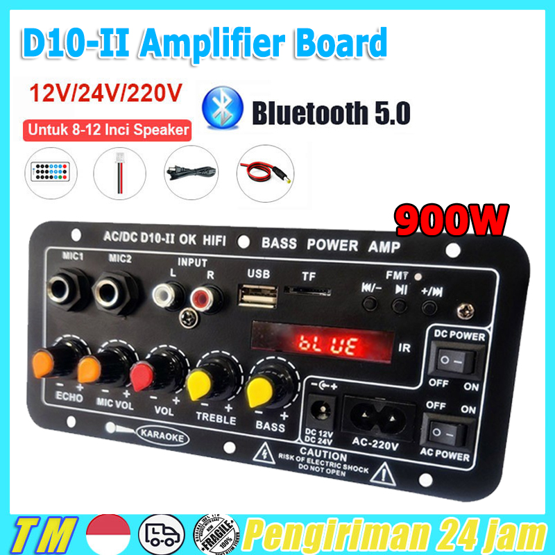 Amplifier Karaoke Power Stereo Audio Papan Board Micphone Bluetooth 900W USB Radio TF DIY Subwoofer D10-II Bass Audio Karaoke FM Papan Harga 92,000 rupiah*Gratis Ongkir