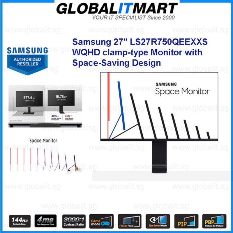 Samsung 27 WQHD clamp-type Monitor with Space-Saving Design and 144Hz Refresh Rate LS27R750QEEXXS S27R750 space monitor Singapore