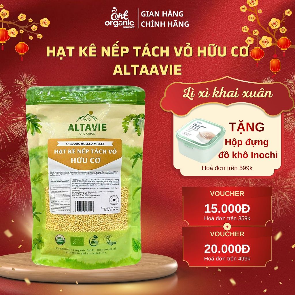 Hạt Kê Nếp Tách Vỏ Hữu Cơ Altavie 200g - Không Gluten, Giàu Chất Xơ, Ăn Dặm Cho Bé, Bà Bầu