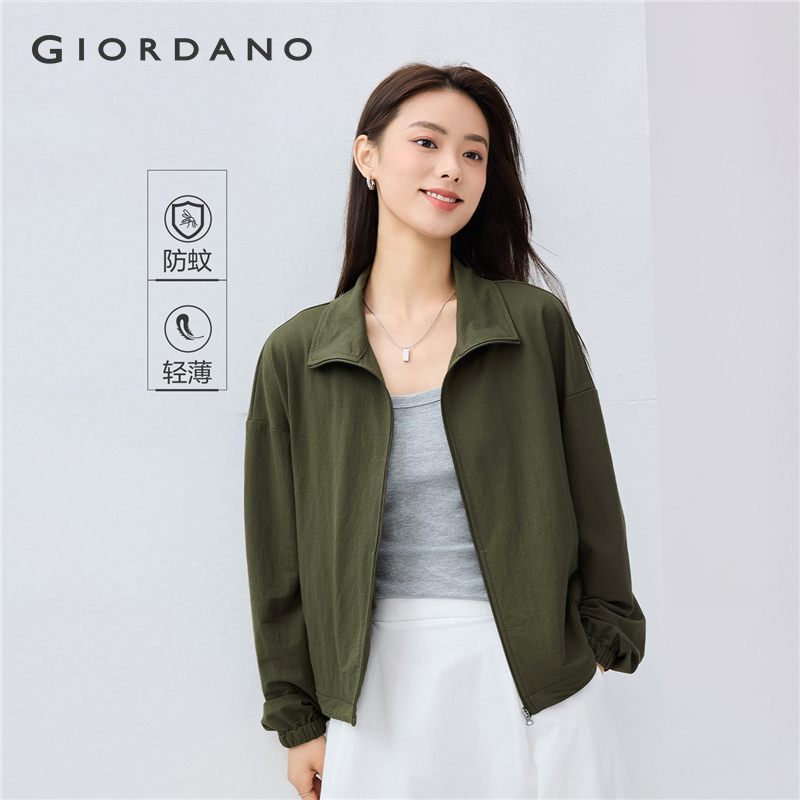 GIORDANO Nữ Áo khoác Áo khoác chống muỗi Cổ đứng Khóa kéo phía trước Kiểu dáng ngắn Đơn giản Thời trang Áo khoác thường ngày 05375453