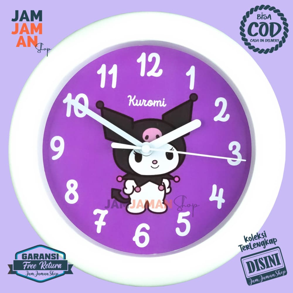 Jam Dinding Quartz Dekorasi Kamar Anak Anak BestSeller NN2202-805 Unik Kuromi Keren