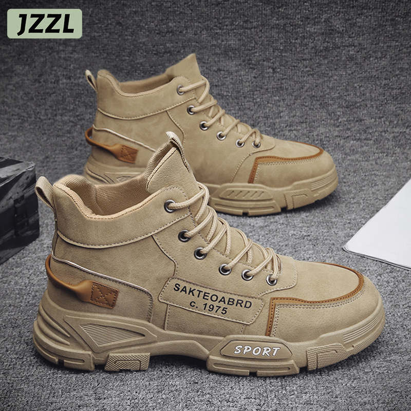 JZZL Giày nam cao cổ bốt Martin đại hoàng Ủng bảo hộ Bốt đi Tuyết trung bình Giày cotton giày hợp thời trang phong cách Anh Quốc Nam
