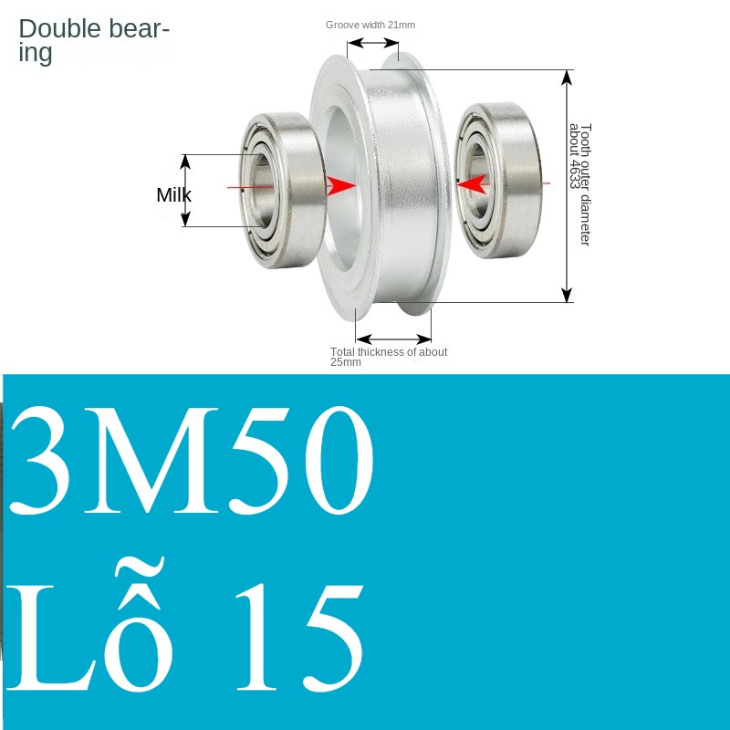Bánh Răng Đồng Bộ bóng 21-15 | 3M 50 Răng Guangfa - Răng Căng, Rãnh 11/16/21mm, Có Ổ Bi, Lỗ 5-17mm, Nhôm, Hướng Dẫn Công Nghiệp