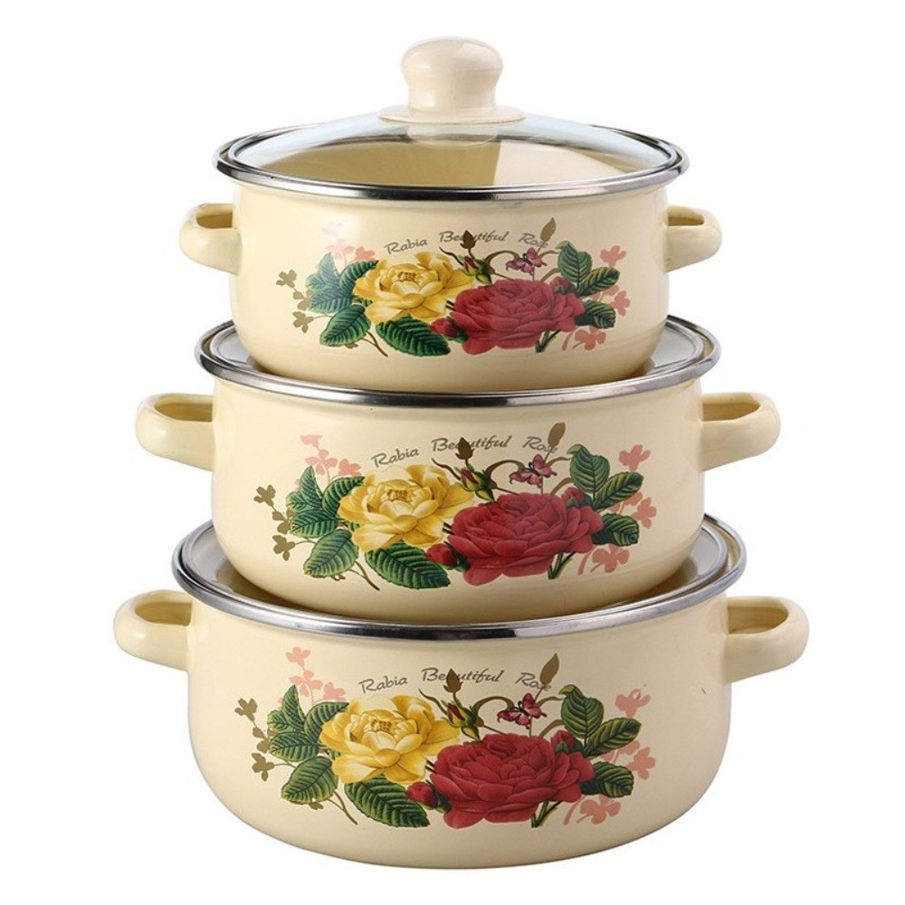 HUISHU 3pcs 16/18/20cm. Nồi men Có thể nhìn thấy có nắp Bộ dụng cụ nấu ăn Dày hơn Đa năng Dụng cụ nấu ăn Bếp từ gas - 4