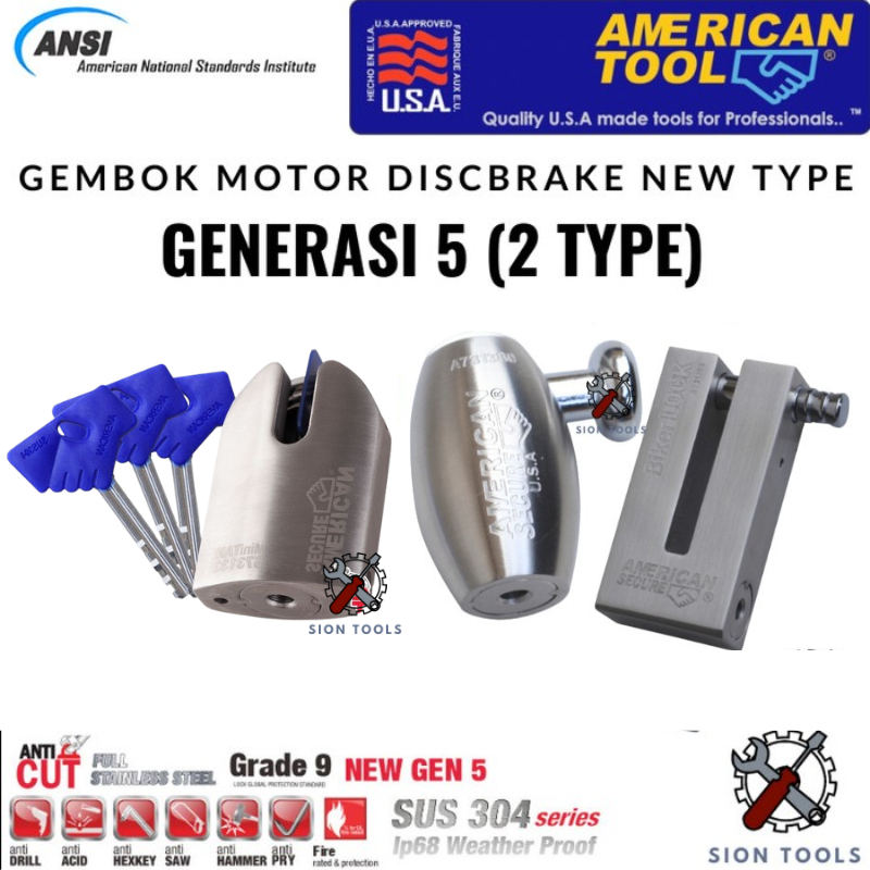 AMERICAN SECURE GEMBOK CAKRAM MOTOR GEN 5 ANTI MALING DISC BRAKE LOCK STANDARD TYPE-U MINI TANK Harga 86,000 rupiah*Gratis Ongkir