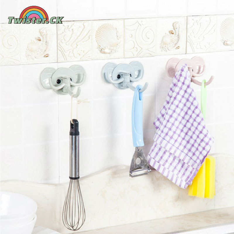 TK Cartoon Elephant Adhesive Hook 3 Link Strong Load-bearing Powerful Kitchen Storage Hook Hanger ราคา 23 บาท*ส่งฟรี