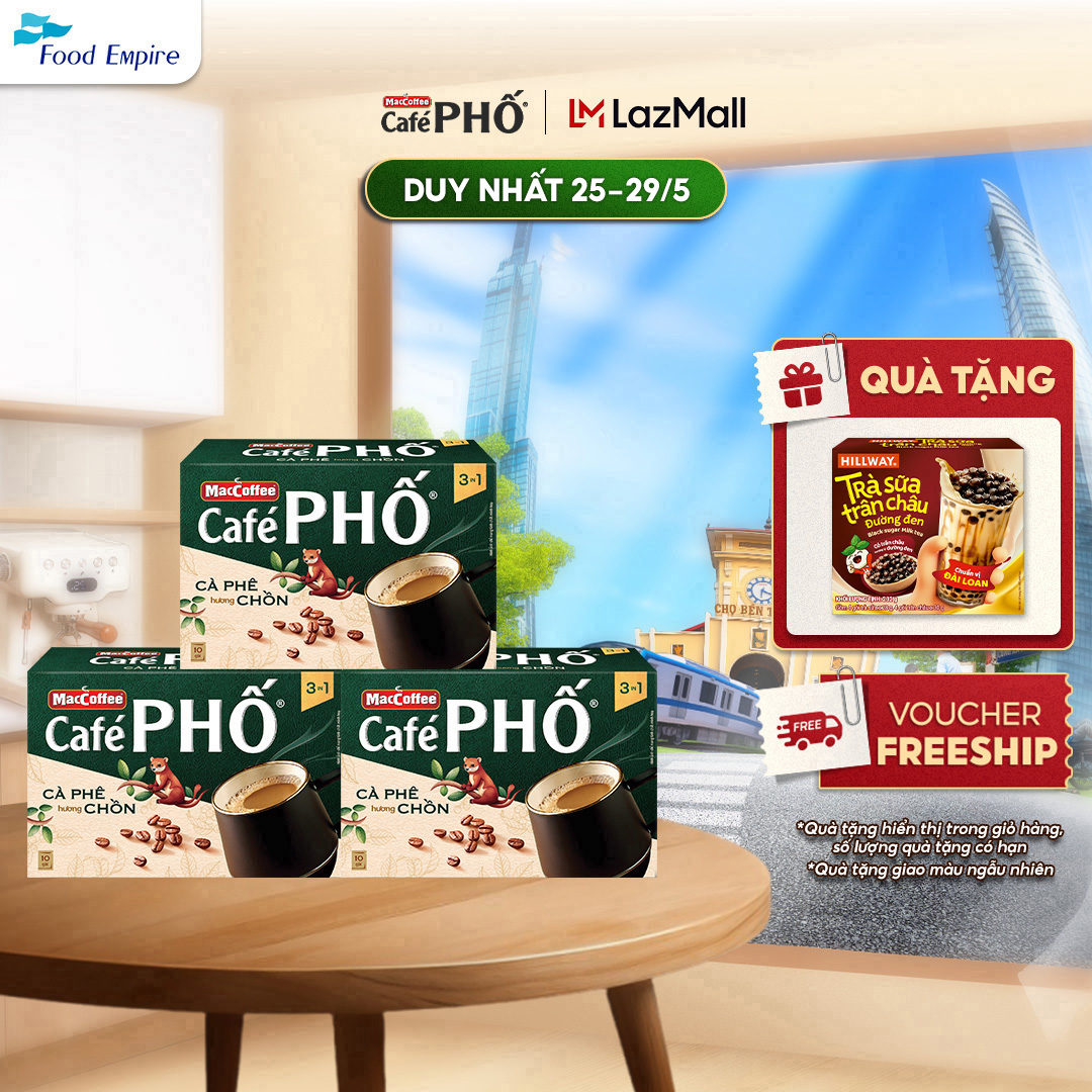 Combo 3 Hộp MacCoffee Cafe PHỐ Cà phê hương chồn (hộp 10 gói x 16g)