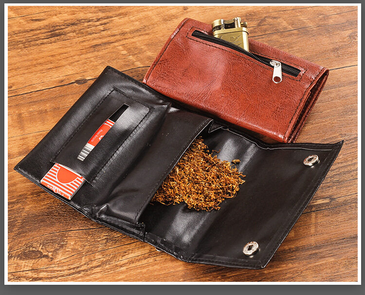 Tragbare Tabaktasche Aus Leder Mit Reißverschluss Und Schnalle_voghion.com