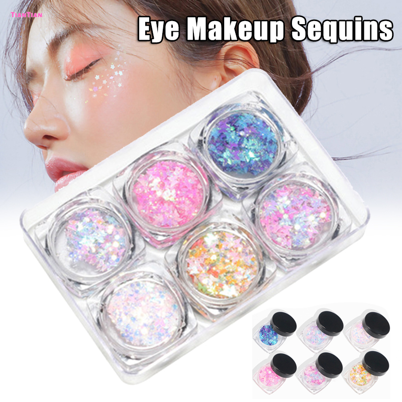 T-T 6 cái/Bộ trang điểm mắt sequin bướm loạt lấp lánh xương đòn mặt mắt Gel sequin