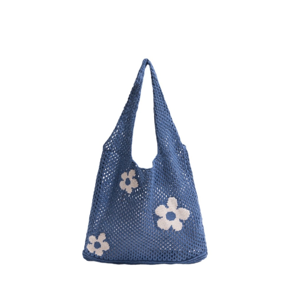 HUAN Dung lượng lớn Túi Tote Dệt  Vai đơn Thiết kế Openwork Túi xách hoa Phong cách cổ điển Kết cấu lưới Túi đeo vai bằng lưới Túi mua sắm - 3