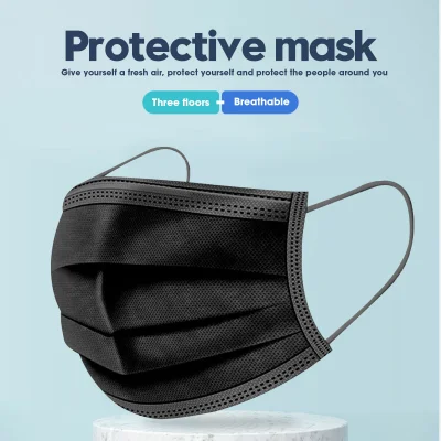 KEEPON【Ready Stock】50PCS 3ply Black Disposable Face Mask Face Mask Disposable Earloop Face Masks Breathable Protection Dust-Proof with Cert Anti-proof for Adult Soft and Comfortable