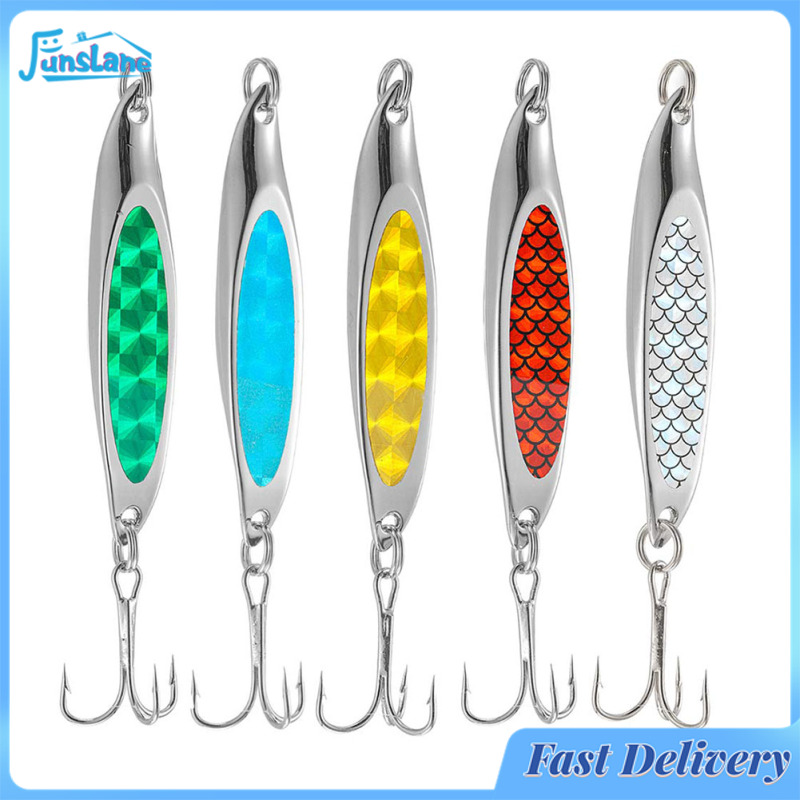 FunsLane 5pcs 7cm 21g Fishing Lures With Treble Hooks Long Casting Sequins Spinner Hard Baits With Fishing Tackle Box ราคา 164 บาท*ส่งฟรี
