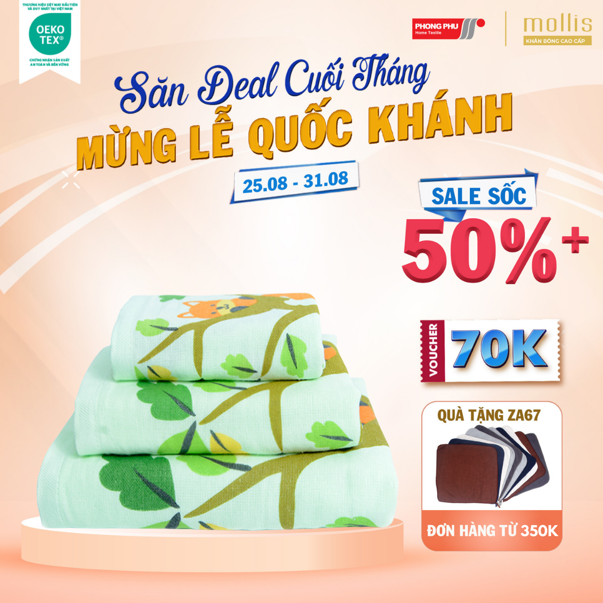 Khăn Trẻ Em Mollis Cotton 30x45cm Khăn Cao Cấp 100% Cotton USA Tự Nhiên Mềm Mại Thấm Hút Tốt An Toàn Cho Da Em Bé HM5A