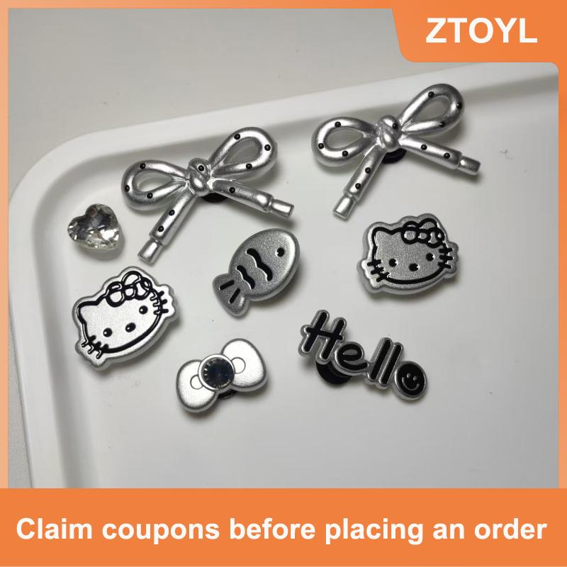 Silver Hello Kitty Cartoon Fish Set, Fish Set with Hole Shoes for Women, DIY Shoe Decoration Accessories, Detachable Buckle, Gift ราคา 30 บาท*ส่งฟรี