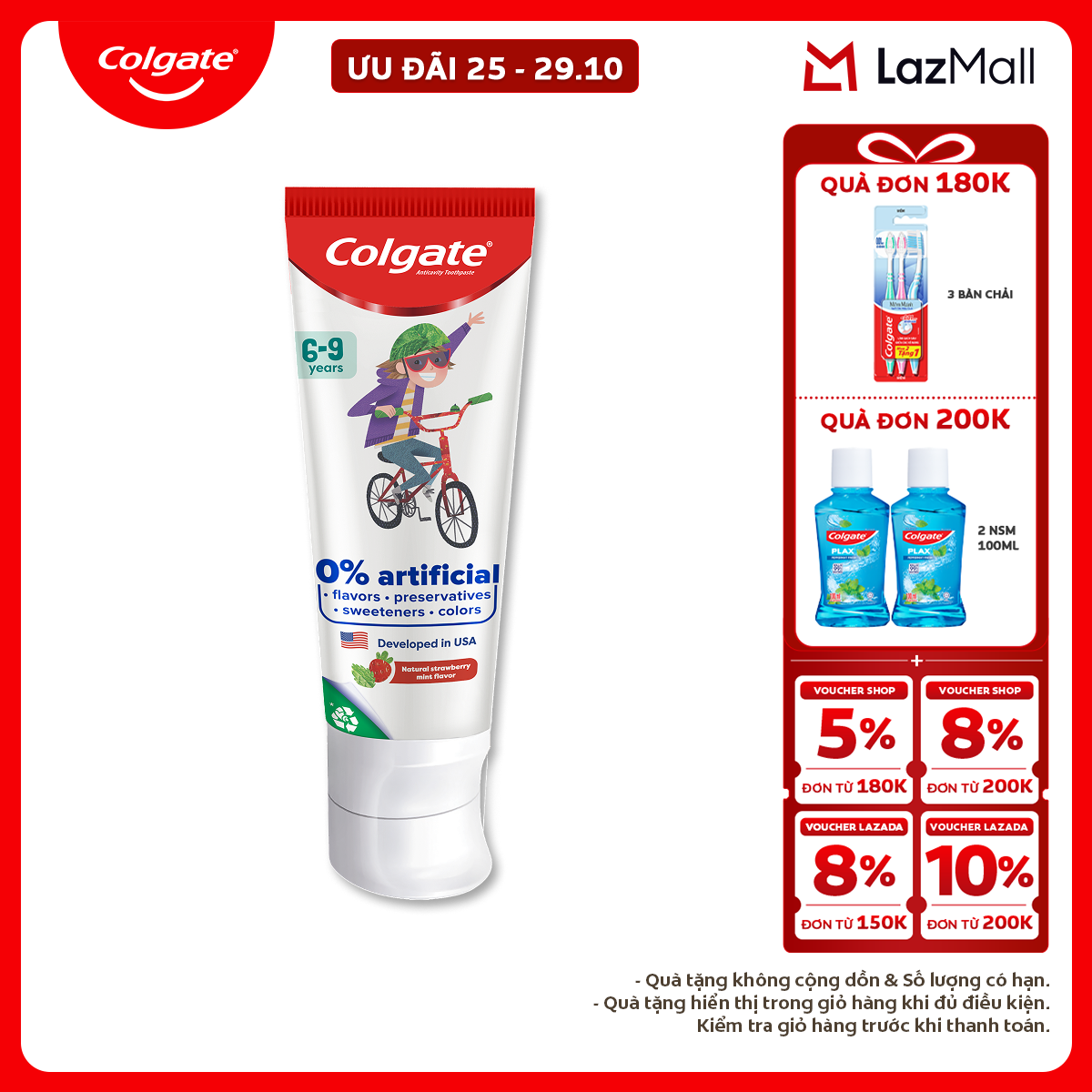 Kem đánh răng Colgate Kid Free From dành cho trẻ em 6-9 tuổi không hương liệu và chất bảo quản 80g