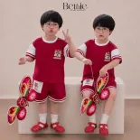 Set bộ bé trai áo tay ngắn Trung thu Lân đỏ kèm quần short cho bé trai 9kg đến 25kg BERNIE T0626B53