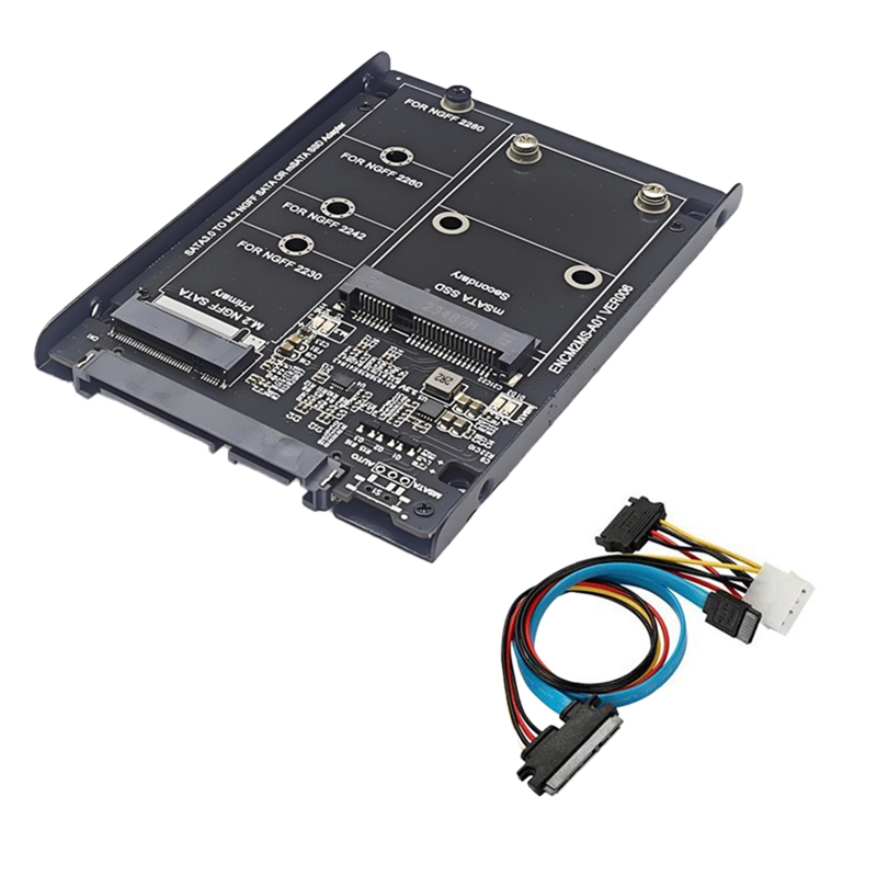 SSD Case Enclosure M2 + MSATA to SATA3.0 6Gb Adapter Riser Card Board with Metal Socket Support M.2 SSD