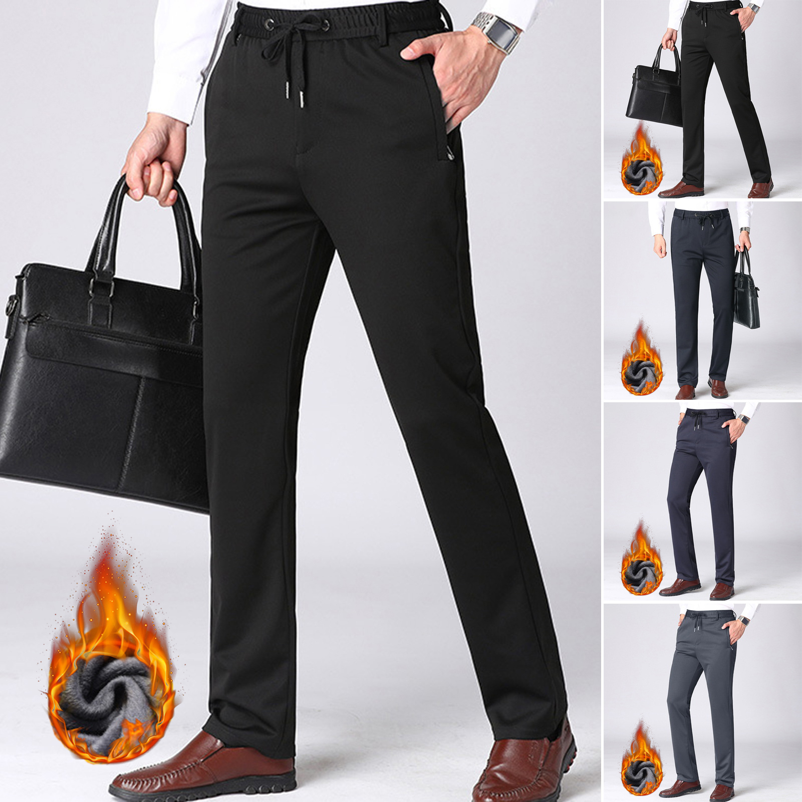 GMBI Men Fleece Pants Cold Weather Sweatpants Men's Warm Winter Pants High Elastic Waist Thick Plush Solid Color Mid-aged Long Sports Trousers Perfect