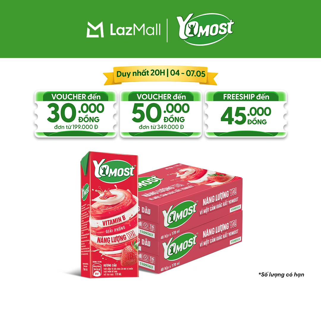 Combo 2 Thùng 48 Hộp Sữa Chua Lên Men Tự Nhiên Yomost Hương Dâu 170ml (48x170ml)