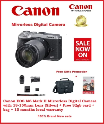 Canon EOS M6 Mark II Mirrorless Digital Camera with 18-150mm Lens (Silver) + Free 32gb card + bag + 15 months local warranty