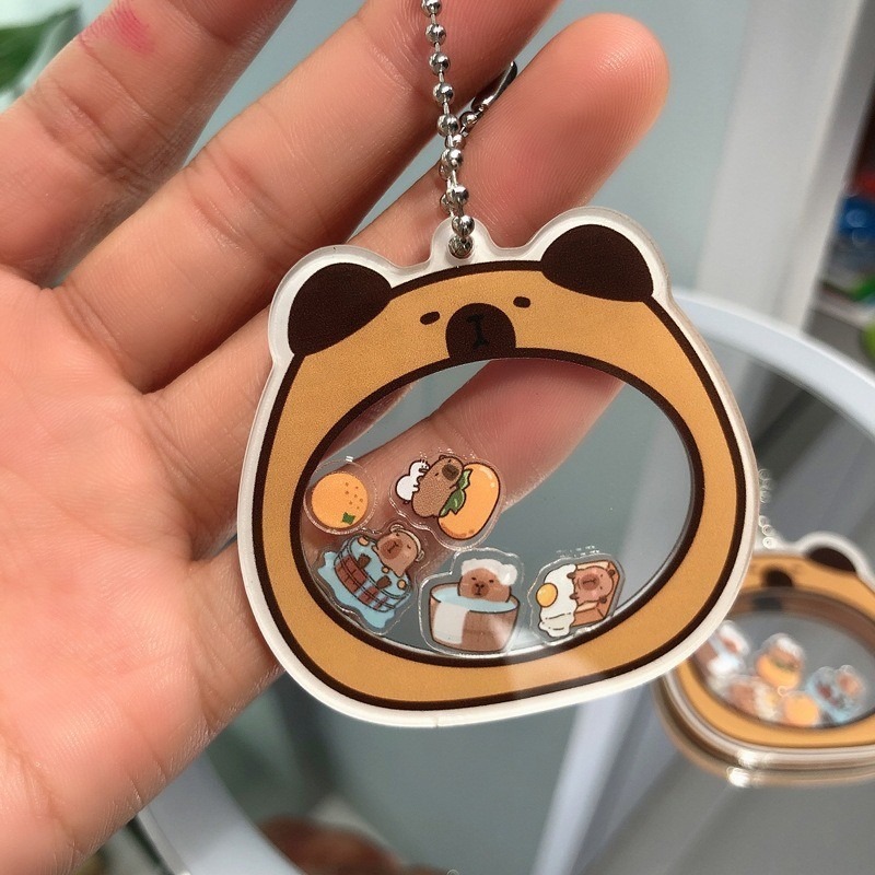 Capybara Acrylic Móc Khóa Hoạt Hình Động Vật Pufffish Móc Khóa Xe Mặt Dây Chuyền Ba Lô Trang Trí Quà Tặng