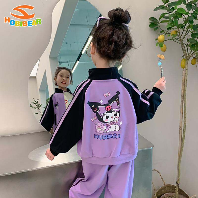 HOBIBEAR Children's suit simple the Spring and Autumn Annals Cartoon Cute Kuromi Long sleeved pants zip-up jacket Simplicity and comfort leisure sports Girls' set ราคา 517 บาท*ส่งฟรี