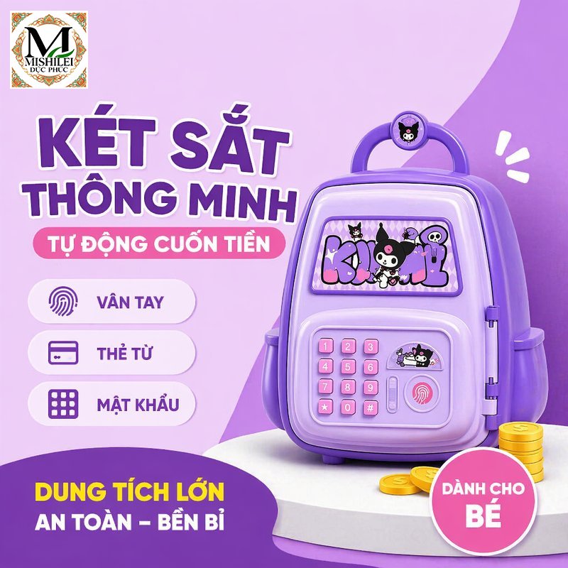 Mishilei Heo đất tự động thu tiền 3 cách mở khóa vân tay thẻ truy cập từ mật mã thiết kế giống két sắt nhỏ gọn chất lượng cao chống trộm