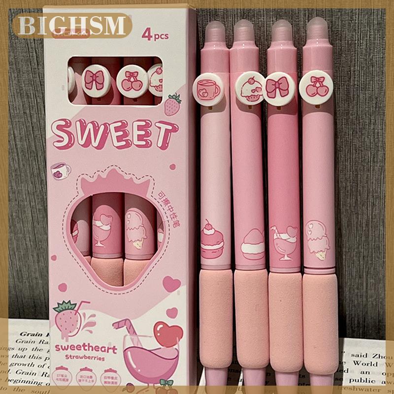 BIGHSM 4pcs Kawaii phim hoạt hình xóa được Gel bút viết mịn nhanh chóng làm khô bút viết công cụ văn phòng trường Cung cấp thẩm mỹ văn phòng phẩm