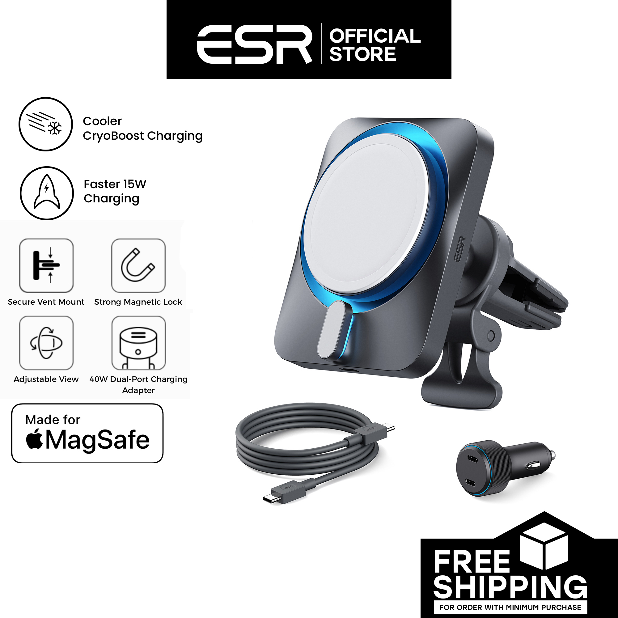 ESR HaloLock 3-in-1 Wireless Charging Stand with CryoBoost Cooling