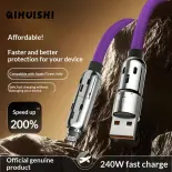QIHUISHI Cáp sạc nhanh 240W 4 trong 1 tương thích với các thiết bị iphone, Huawei, Android