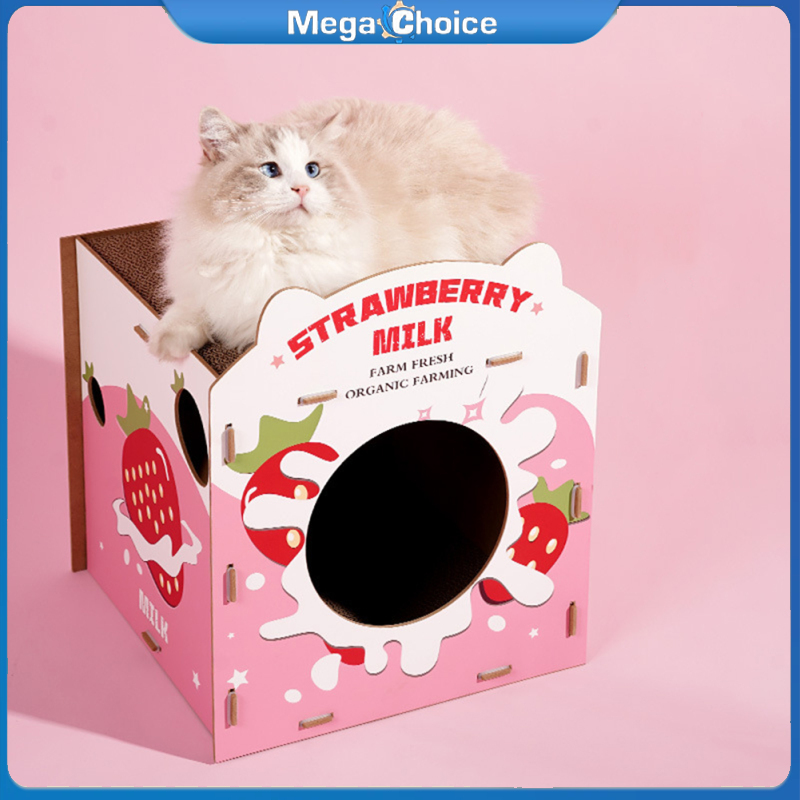 MegaChoice Cat Scratcher House, Corrugated Cardboard Cat Scratcher House With Side Strawberry Hole, Scratching Pad, 14.8"x14"x17" Double-Layer Cat Scratcher Box For Indoor ราคา 841 บาท*ส่งฟรี
