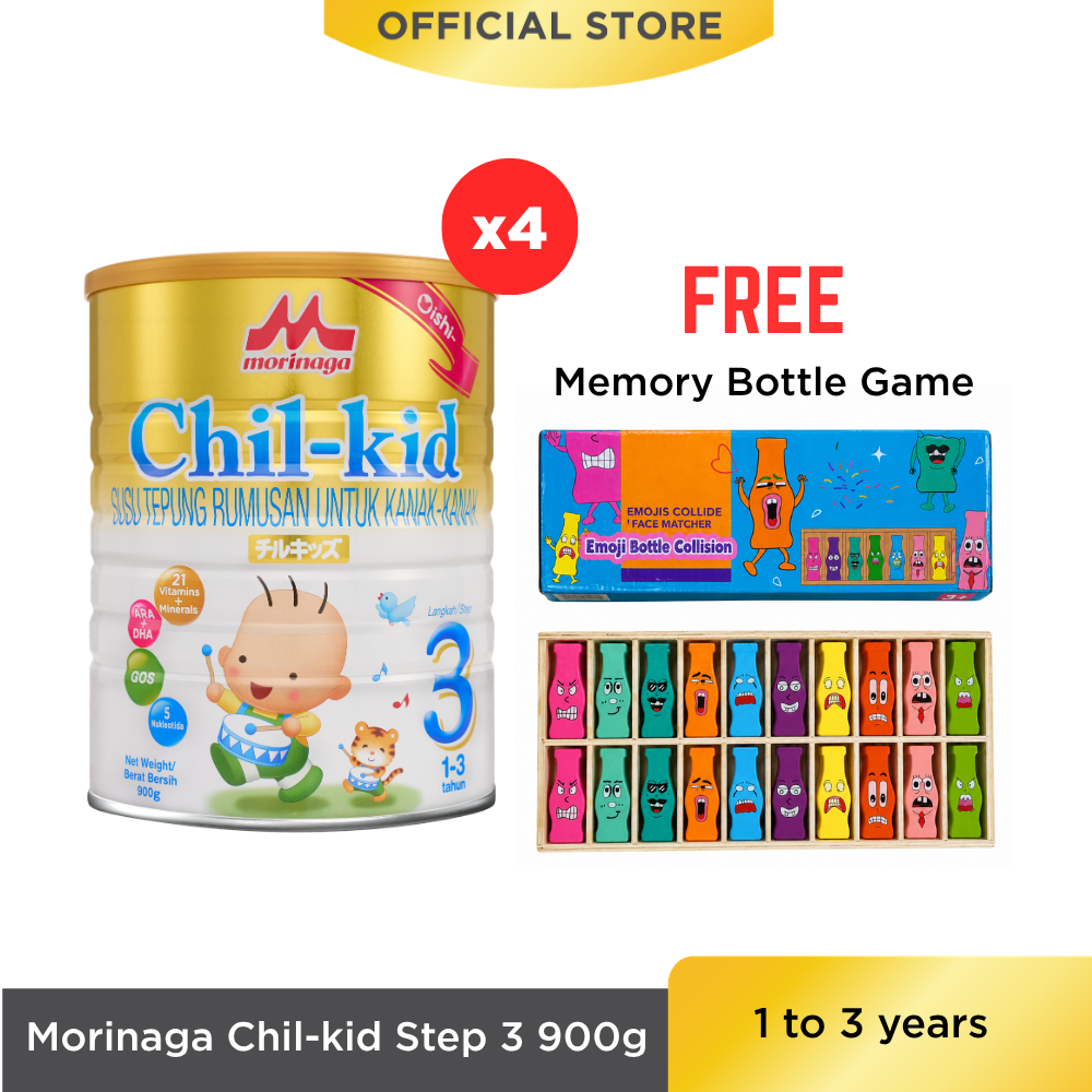 Morinaga Chil-kid Step 3 (No Sucrose) 4 tins x 900g [Free Memory Bottle Game]