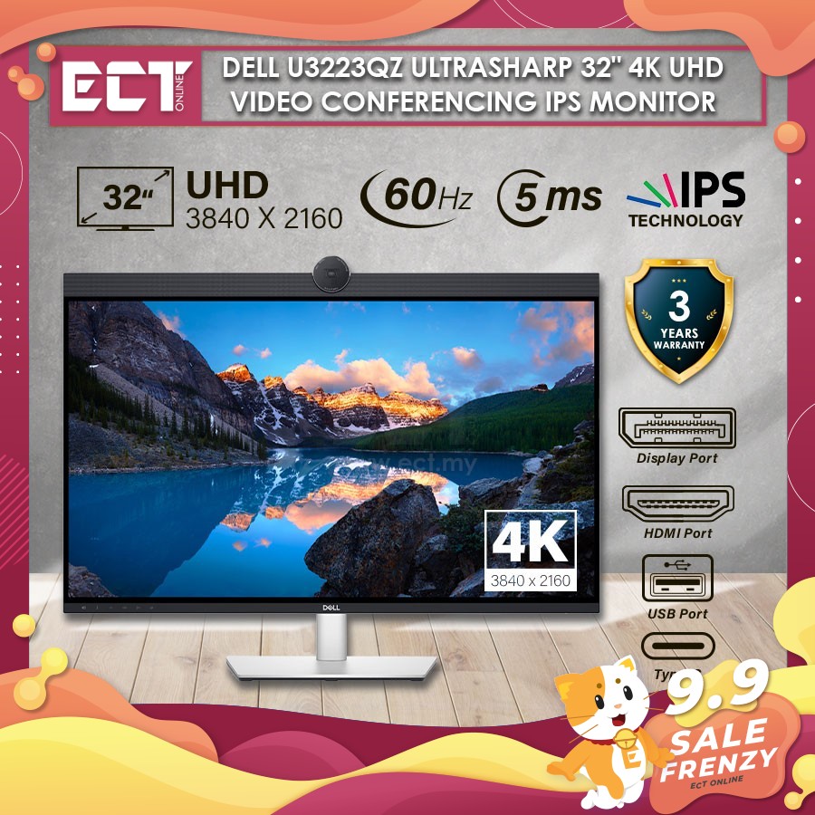 Dell U3223QZ UltraSharp 32" 4K UHD 3840 x 2160 Video Conferencing IPS Monitor with Webcam, Speakers &amp; Microphone