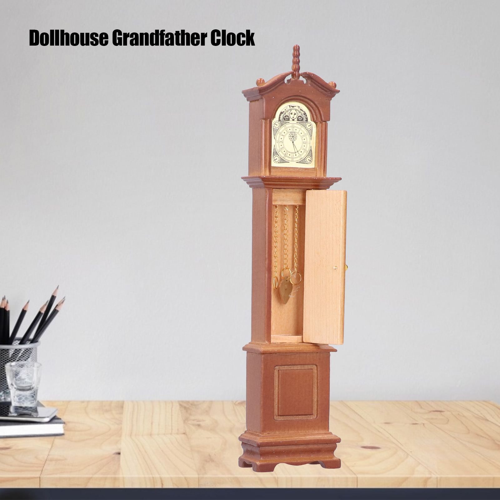 Fancytoy 1 12 Doll house Miniature Grandfather Clock Wooden Mini Model
